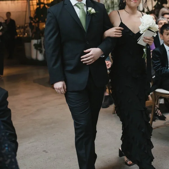 ASOS purchased / Rare London / strappy ruffle detail maxi dress w slit / black - Picture 10 of 13